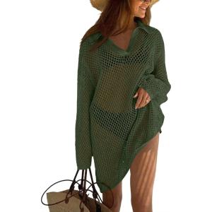 image:imageEkouaer Womens Swimsuit Cover Ups Sexy Crochet Swim Coverup Long Sleeve Bathing Suit Summer Vacation OutfitsMilitary Green