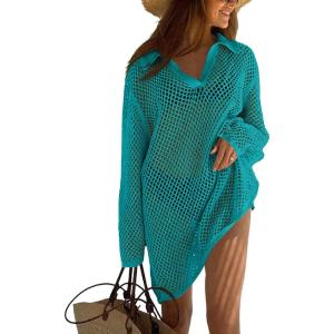 image:imageEkouaer Womens Swimsuit Cover Ups Sexy Crochet Swim Coverup Long Sleeve Bathing Suit Summer Vacation OutfitsMint Green
