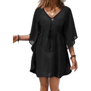 image:imageEkouaer Womens Swimsuit Coverup 2026 Sheer Chiffon Floral Print Sexy Bathing Suit Cover Up Swimwear BeachwearBlack