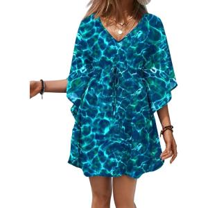image:imageEkouaer Womens Swimsuit Coverup 2026 Sheer Chiffon Floral Print Sexy Bathing Suit Cover Up Swimwear BeachwearGreen Water Ripples