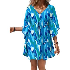 image:imageEkouaer Womens Swimsuit Coverup 2026 Sheer Chiffon Floral Print Sexy Bathing Suit Cover Up Swimwear BeachwearMixed Blue
