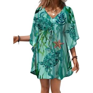 image:imageEkouaer Womens Swimsuit Coverup 2026 Sheer Chiffon Floral Print Sexy Bathing Suit Cover Up Swimwear BeachwearTurtle