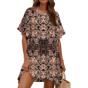 image:imageEkouaer Womens Swimsuit Coverup Chiffon Floral Bathing Suit Cover Up Ruffled Summer Beachwear Bikini Coverups S3XLBohemia Black