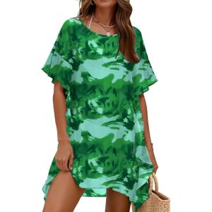 image:imageEkouaer Womens Swimsuit Coverup Chiffon Floral Bathing Suit Cover Up Ruffled Summer Beachwear Bikini Coverups S3XLGreen