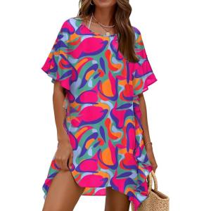 image:imageEkouaer Womens Swimsuit Coverup Chiffon Floral Bathing Suit Cover Up Ruffled Summer Beachwear Bikini Coverups S3XLMulticolor1