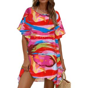 image:imageEkouaer Womens Swimsuit Coverup Chiffon Floral Bathing Suit Cover Up Ruffled Summer Beachwear Bikini Coverups S3XLMulticolor2