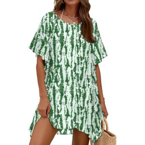 image:imageEkouaer Womens Swimsuit Coverup Chiffon Floral Bathing Suit Cover Up Ruffled Summer Beachwear Bikini Coverups S3XLStripe Green