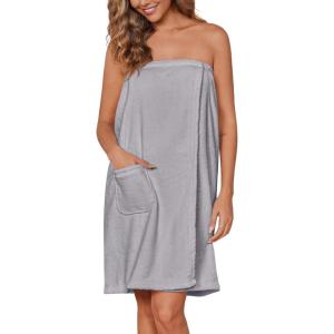 image:imageEkouaer Womens Towel Wrap Soft Lightweight Shower Wrap Absorbent Spa Body Wrap Bath Robe with Velcro SLLight Gray
