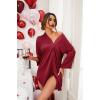 image:imageEkouaer Satin Nightgowns for Women Silk Sleepwear Button Down Sleepshirt 34 Sleeve VNeck Nightshirts with Pockets01 Wine Red