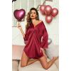 image:imageEkouaer Satin Nightgowns for Women Silk Sleepwear Button Down Sleepshirt 34 Sleeve VNeck Nightshirts with Pockets01 Wine Red