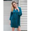 image:imageEkouaer Satin Nightgowns for Women Silk Sleepwear Button Down Sleepshirt 34 Sleeve VNeck Nightshirts with PocketsBlue Green
