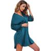 image:imageEkouaer Satin Nightgowns for Women Silk Sleepwear Button Down Sleepshirt 34 Sleeve VNeck Nightshirts with PocketsBlue Green
