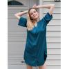 image:imageEkouaer Satin Nightgowns for Women Silk Sleepwear Button Down Sleepshirt 34 Sleeve VNeck Nightshirts with PocketsBlue Green
