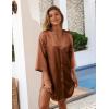 image:imageEkouaer Satin Nightgowns for Women Silk Sleepwear Button Down Sleepshirt 34 Sleeve VNeck Nightshirts with PocketsBrown