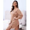 image:imageEkouaer Satin Nightgowns for Women Silk Sleepwear Button Down Sleepshirt 34 Sleeve VNeck Nightshirts with PocketsDark Pink