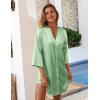 image:imageEkouaer Satin Nightgowns for Women Silk Sleepwear Button Down Sleepshirt 34 Sleeve VNeck Nightshirts with PocketsLight Green
