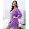 image:imageEkouaer Satin Nightgowns for Women Silk Sleepwear Button Down Sleepshirt 34 Sleeve VNeck Nightshirts with PocketsLight Purple