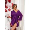 image:imageEkouaer Satin Nightgowns for Women Silk Sleepwear Button Down Sleepshirt 34 Sleeve VNeck Nightshirts with PocketsPurple