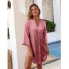image:imageEkouaer Satin Nightgowns for Women Silk Sleepwear Button Down Sleepshirt 34 Sleeve VNeck Nightshirts with PocketsPurple Red