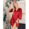 image:imageEkouaer Satin Nightgowns for Women Silk Sleepwear Button Down Sleepshirt 34 Sleeve VNeck Nightshirts with PocketsRed
