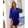 image:imageEkouaer Satin Nightgowns for Women Silk Sleepwear Button Down Sleepshirt 34 Sleeve VNeck Nightshirts with PocketsSnorkel Blue