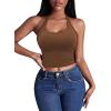 image:imageEkouaer Women Halter Top Backless Scroop Neck Slim Stretchy Ribbed Knit Camisole Crop Tops SXXLBrown