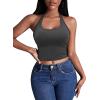 image:imageEkouaer Women Halter Top Backless Scroop Neck Slim Stretchy Ribbed Knit Camisole Crop Tops SXXLDark Gray