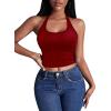 image:imageEkouaer Women Halter Top Backless Scroop Neck Slim Stretchy Ribbed Knit Camisole Crop Tops SXXLDeep Red