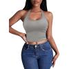 image:imageEkouaer Women Halter Top Backless Scroop Neck Slim Stretchy Ribbed Knit Camisole Crop Tops SXXLLight Gray