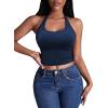 image:imageEkouaer Women Halter Top Backless Scroop Neck Slim Stretchy Ribbed Knit Camisole Crop Tops SXXLNavy