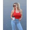 image:imageEkouaer Women Halter Top Backless Scroop Neck Slim Stretchy Ribbed Knit Camisole Crop Tops SXXLRed