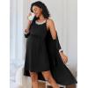 image:imageEkouaer Women Lace Maternity Nursing Gown and 34 Sleeve Robe Set Double Layer Breastfeeding Nightgown Slip Dress amp BathrobeBlack