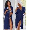 image:imageEkouaer Women Lace Maternity Nursing Gown and 34 Sleeve Robe Set Double Layer Breastfeeding Nightgown Slip Dress amp BathrobeNavy Blue Floral
