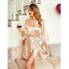 image:imageEkouaer Womens LaceTrim Silk Robes Bride Bridesmaid Kimono Satin Bathrobe V Neck Sleepwear with 34 Sleeve