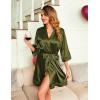 image:imageEkouaer Womens LaceTrim Silk Robes Bride Bridesmaid Kimono Satin Bathrobe V Neck Sleepwear with 34 Sleeve Army Green