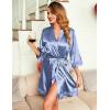 image:imageEkouaer Womens LaceTrim Silk Robes Bride Bridesmaid Kimono Satin Bathrobe V Neck Sleepwear with 34 Sleeve Cobalt Blue