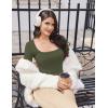 image:imageEkouaer Womens Long Sleeve Square Neck Crop Top Ribbed Slim Fitted Going Out Y2K Tops Casual Basic Shirts TeeArmy Green