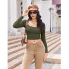 image:imageEkouaer Womens Long Sleeve Square Neck Crop Top Ribbed Slim Fitted Going Out Y2K Tops Casual Basic Shirts TeeArmy Green