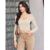 image:imageEkouaer Womens Long Sleeve Square Neck Crop Top Ribbed Slim Fitted Going Out Y2K Tops Casual Basic Shirts TeeBeige