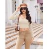 image:imageEkouaer Womens Long Sleeve Square Neck Crop Top Ribbed Slim Fitted Going Out Y2K Tops Casual Basic Shirts TeeBeige