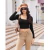 image:imageEkouaer Womens Long Sleeve Square Neck Crop Top Ribbed Slim Fitted Going Out Y2K Tops Casual Basic Shirts TeeBlack