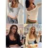 image:imageEkouaer Womens Long Sleeve Square Neck Crop Top Ribbed Slim Fitted Going Out Y2K Tops Casual Basic Shirts TeeBlack