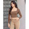 image:imageEkouaer Womens Long Sleeve Square Neck Crop Top Ribbed Slim Fitted Going Out Y2K Tops Casual Basic Shirts TeeBrown