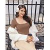 image:imageEkouaer Womens Long Sleeve Square Neck Crop Top Ribbed Slim Fitted Going Out Y2K Tops Casual Basic Shirts TeeBrown