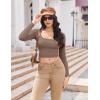 image:imageEkouaer Womens Long Sleeve Square Neck Crop Top Ribbed Slim Fitted Going Out Y2K Tops Casual Basic Shirts TeeCoffee Grey