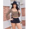 image:imageEkouaer Womens Long Sleeve Square Neck Crop Top Ribbed Slim Fitted Going Out Y2K Tops Casual Basic Shirts TeeCoffee Grey