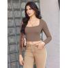 image:imageEkouaer Womens Long Sleeve Square Neck Crop Top Ribbed Slim Fitted Going Out Y2K Tops Casual Basic Shirts TeeCoffee Grey