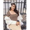 image:imageEkouaer Womens Long Sleeve Square Neck Crop Top Ribbed Slim Fitted Going Out Y2K Tops Casual Basic Shirts TeeCoffee Grey