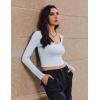 image:imageEkouaer Womens Long Sleeve Square Neck Crop Top Ribbed Slim Fitted Going Out Y2K Tops Casual Basic Shirts TeeCool White