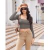 image:imageEkouaer Womens Long Sleeve Square Neck Crop Top Ribbed Slim Fitted Going Out Y2K Tops Casual Basic Shirts TeeDark Grey